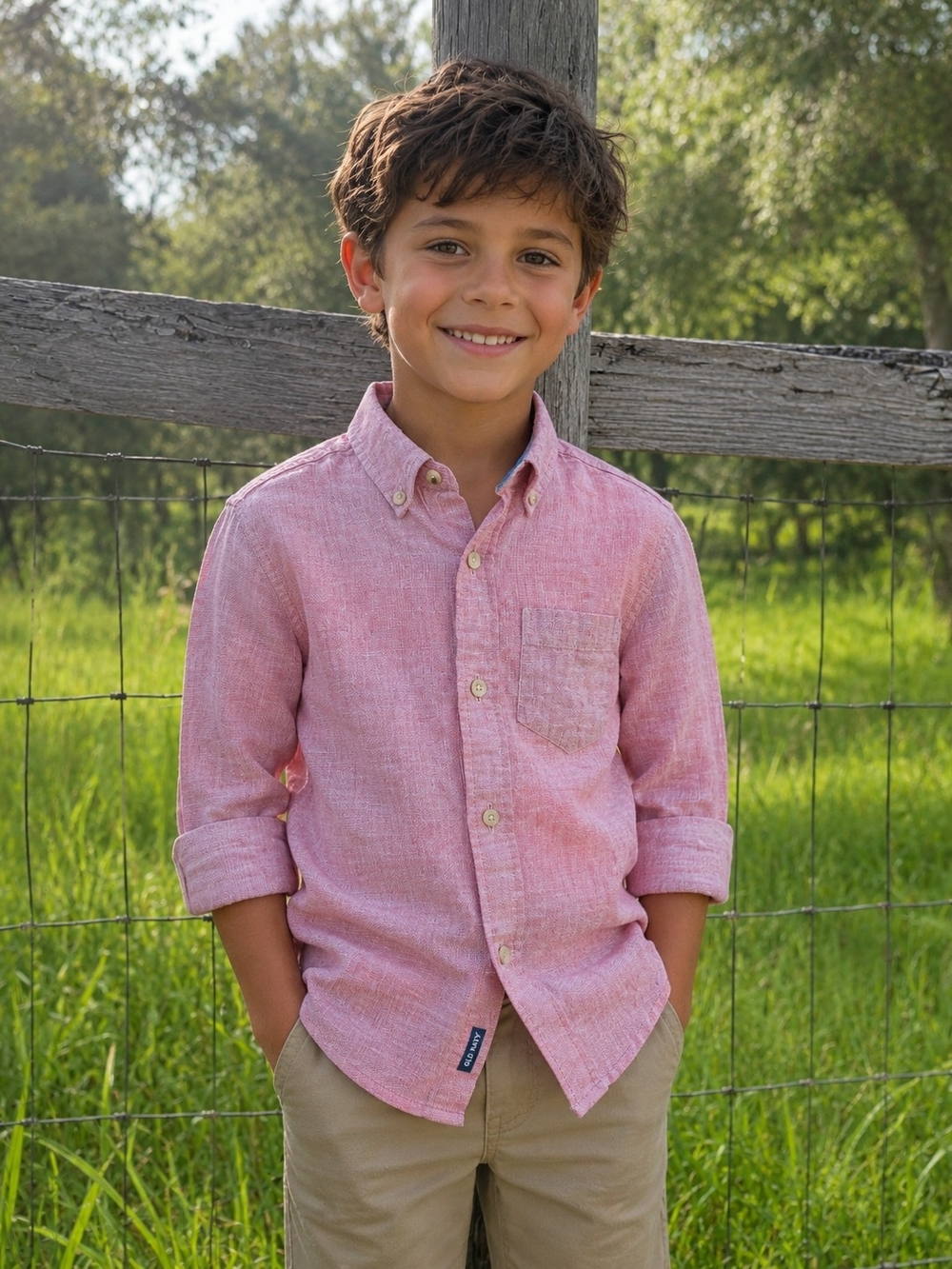Old Navy Boys Linen-Cotton Blend Button-Up Shirt | Size 8